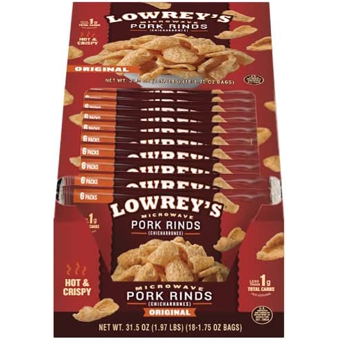 Lowrey's - Couennes de porc au micro-ondes Bacon Curls - Original (18 sachets par boîte)