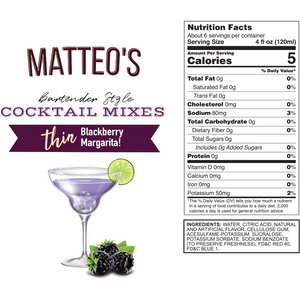 Matteo's - Sirop à cocktail sans sucre - Margarita aux mûres - 750mL