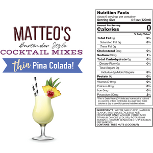 Matteo's - Sugar Free Cocktail Syrup - Pina Colada - 750mL