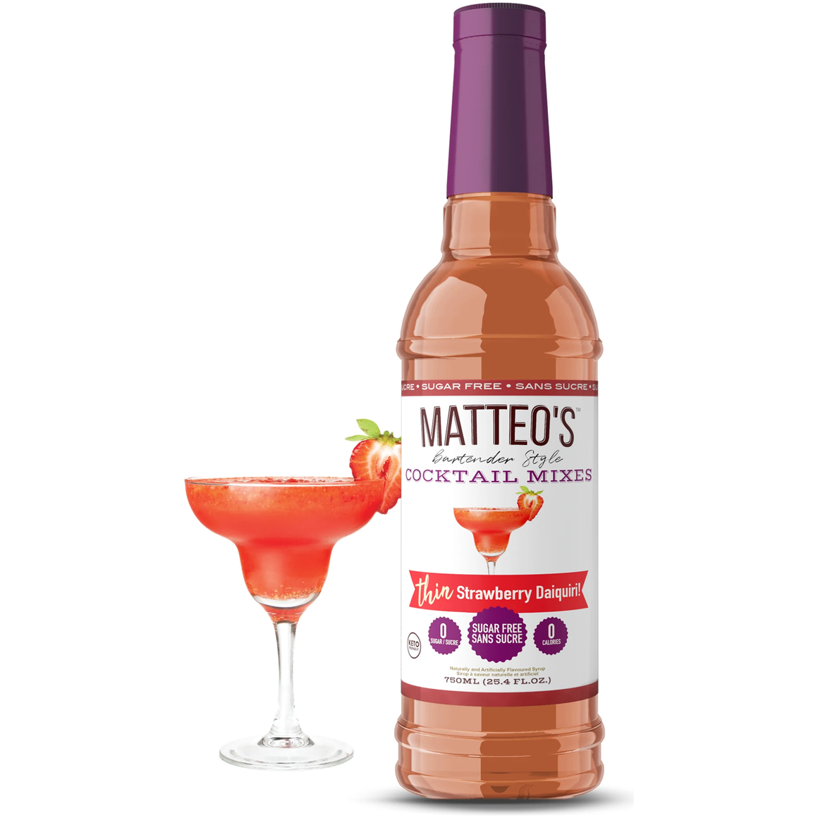 Matteo's - Sirop de cocktail sans sucre - Daiquiri aux fraises - 750mL