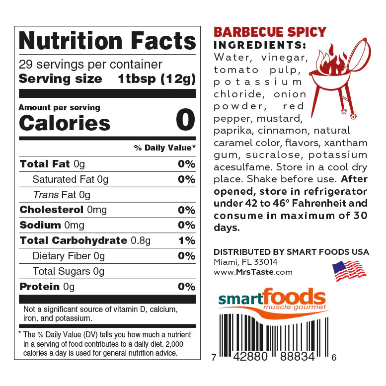 Mrs Taste - Sauce Zéro Calories - Barbecue Épicé - 10oz