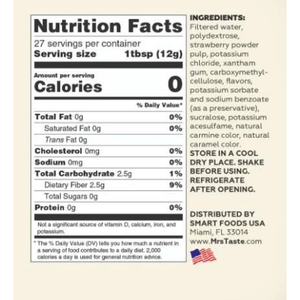 Mrs Taste - Zero Calories Syrup - Strawberry - 11oz