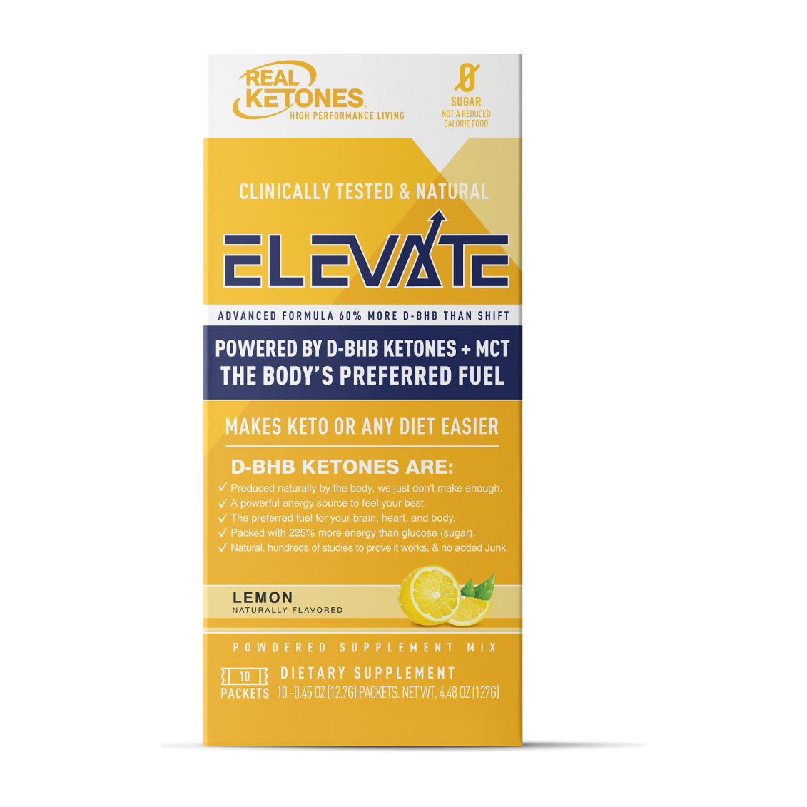 Real Ketones - (Keto Lean for Life PrimeD+)Elevate - Lemon 10 Sticks - Box