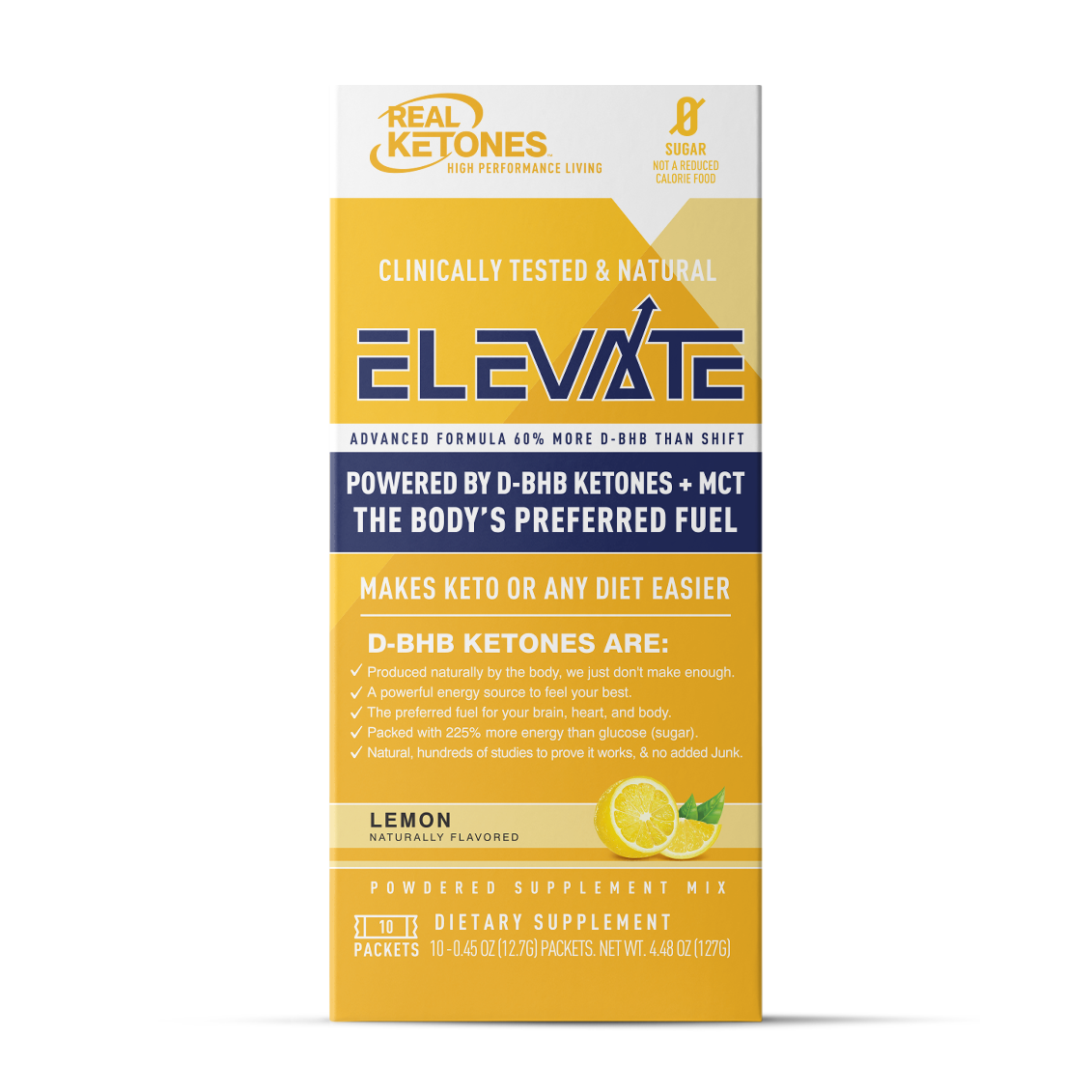 Véritables cétones - (Keto Lean for Life PrimeD+)Elevate - Citron 10 Sticks - Boîte