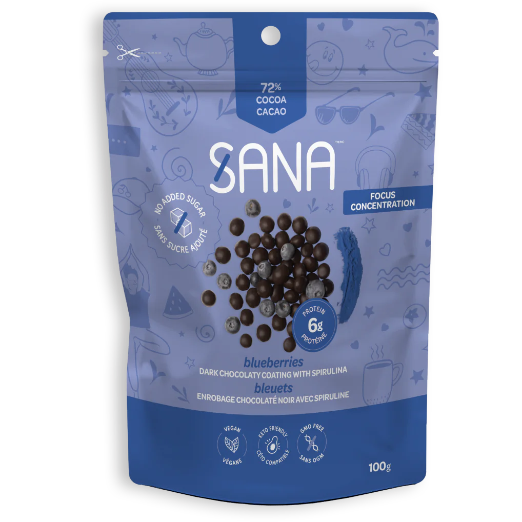 Sana - Chocolate Snacks - Myrtilles enrobées de chocolat noir avec spiruline - 100g