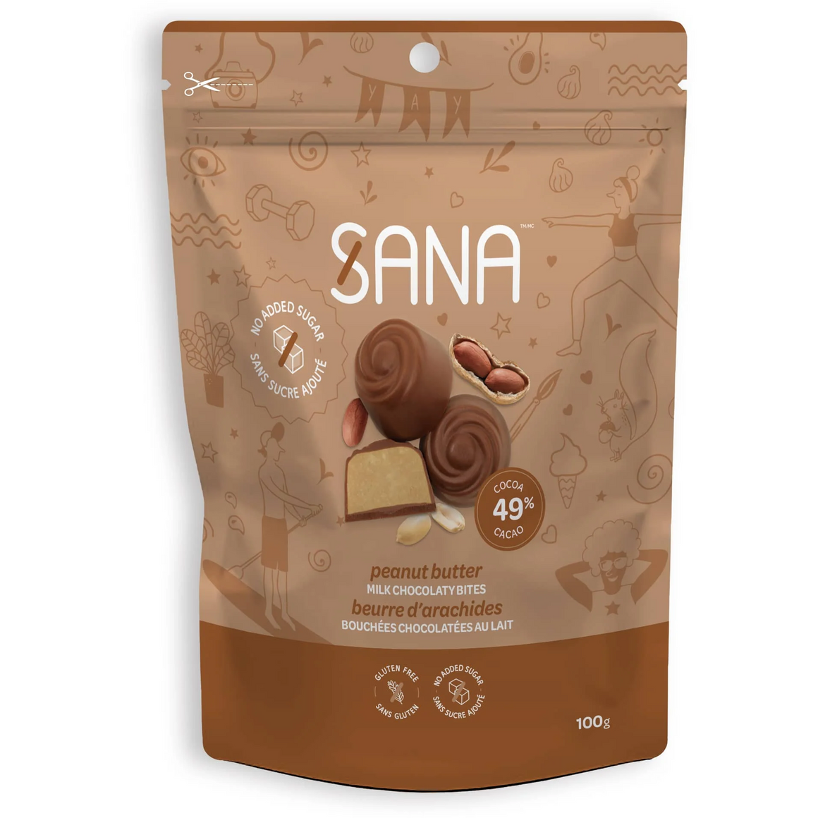 Sana - Bouchées chocolatées - Chocolat au lait et beurre de cacahuète - 100g