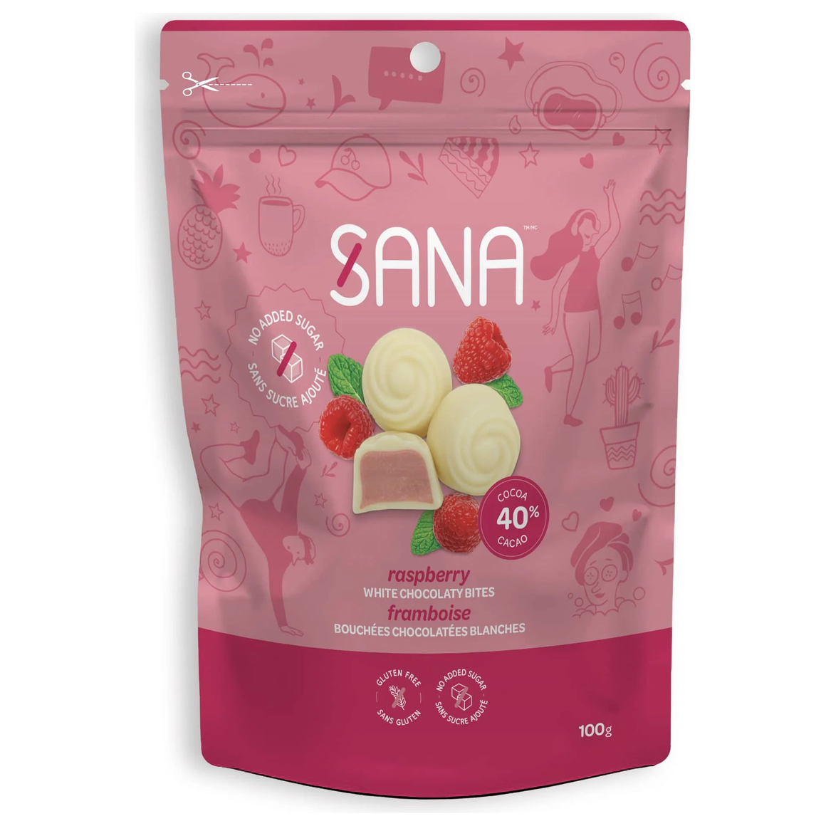 Sana - Bouchées chocolatées - Chocolat Blanc Framboise - 100g