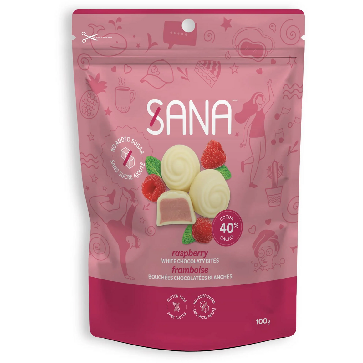 Sana - Chocolaty bites - White Chocolate Raspberry - 100g