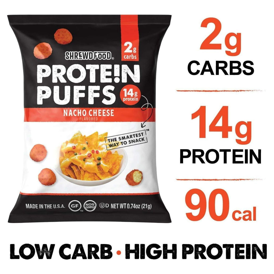 Shrewd Food - Puffs protéinés - Fromage Nacho - Sac de 0,74 oz
