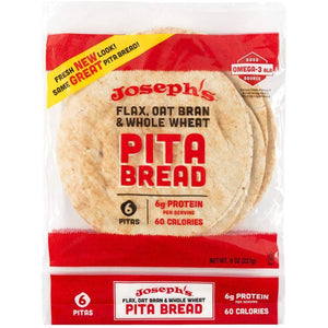 Joseph's Bakery - Flax, Oat Bran and whole wheat Pita Bread - 6 Pitas