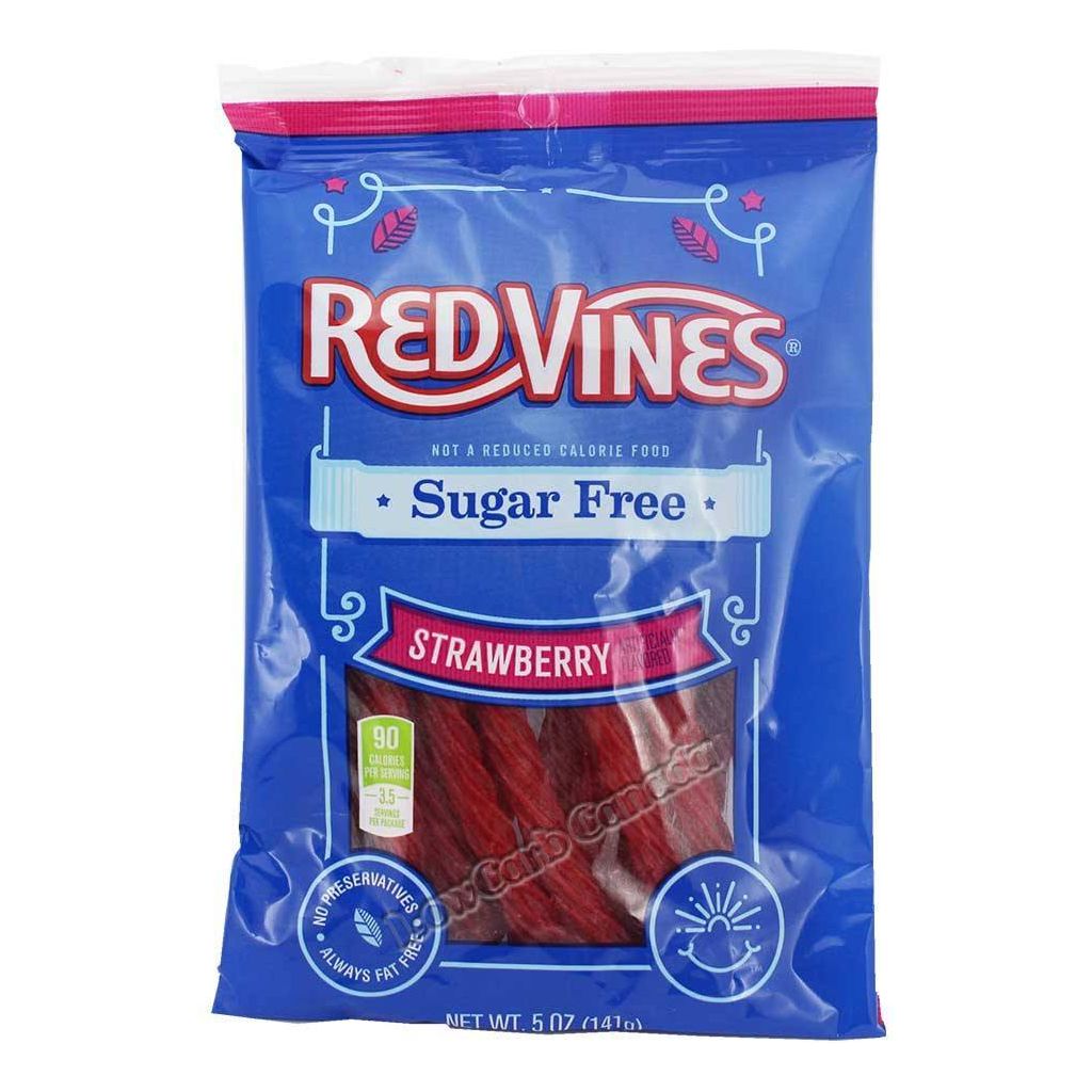 American Licorice - Sugar Free Vines - Strawberry Licorice - 5 oz Bag - Low Carb Canada - 1