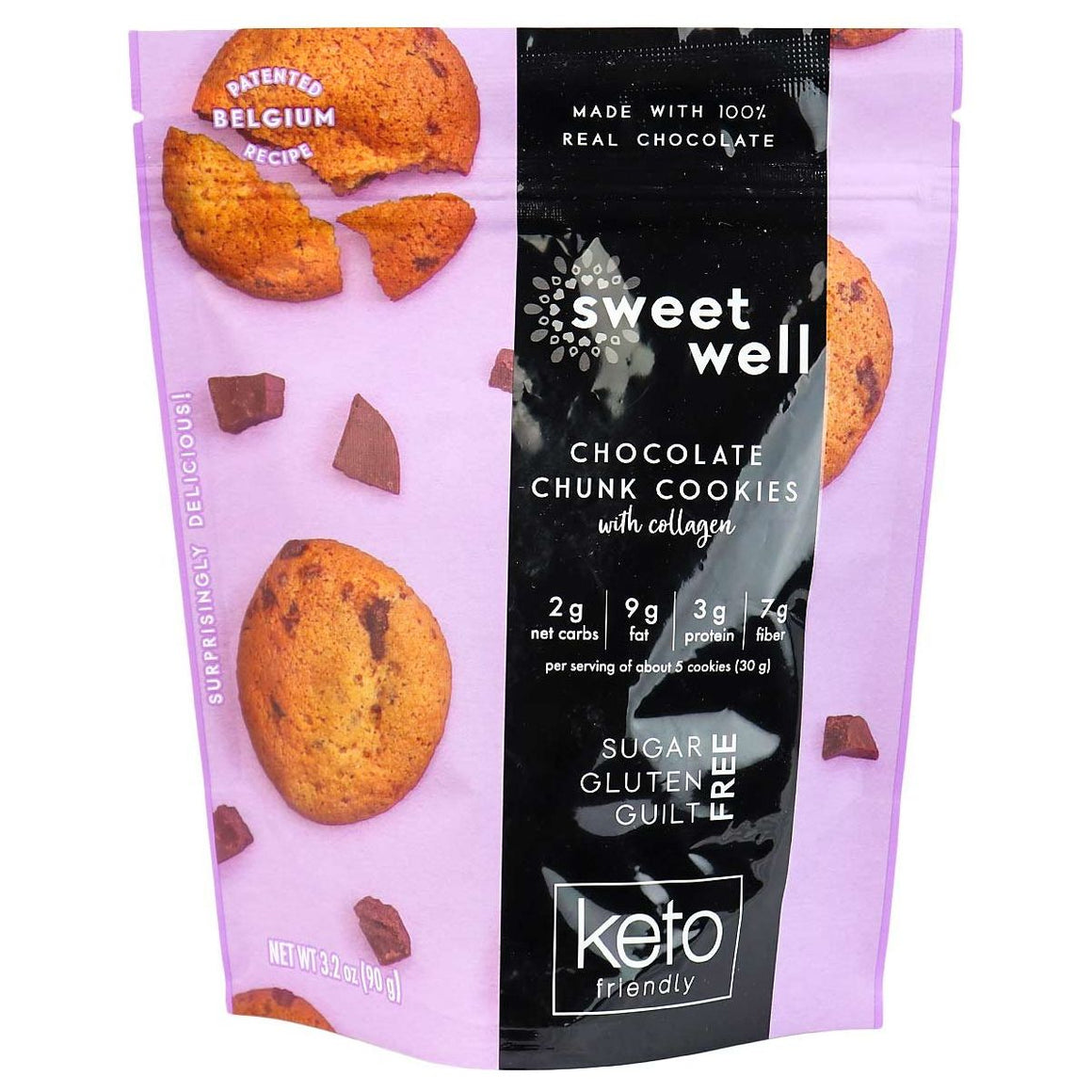 Sweetwell - Biscuits Keto Friendly, morceau de chocolat avec collagène - 3,2 oz
